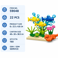 Ensemble de blocs de construction personnalisés sur le thème des récifs coralliens, jouets interactifs pour enfants pour l'éducation à la vie marine et les activités de jeu en groupe