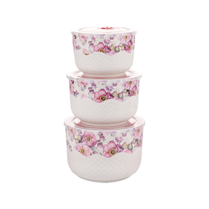 Bán Buôn Bộ Đồ Ăn Thực Phẩm <span class=keywords><strong>Bowl</strong></span> <span class=keywords><strong>Set</strong></span> Stackable Phổ Biến Hoa Trang Trí Nội Thất 3 Cái Bộ Kín Gốm Tươi <span class=keywords><strong>Bowl</strong></span> <span class=keywords><strong>Set</strong></span> Với PP Nắp - Product Image 6