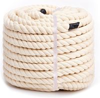 1/2 Zoll 13mm Natürliches Baumwollseil 3-Strang Gedreht Weiche Bastelschnur für DIY-Dekoration Haustier-Spielzeug Innen- und Außenbereich 50ft