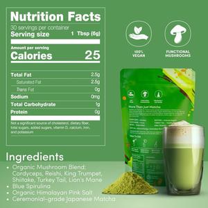 Poudre de <span class=keywords><strong>Matcha</strong></span> aux Champignons Biologiques avec 6 Types de Champignons : Champignon Velours de Ligneau, Champignon Shiitake, Champignon Crinière de Lion – Renforce l'Immunité - Product Image 3