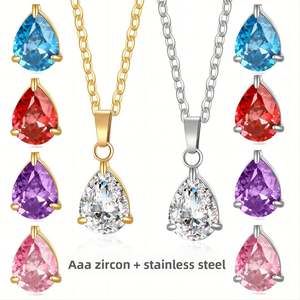 Collier pendentif goutte d'eau 3A en zircon, en acier inoxydable, avec support en pierre, très simple, en forme de poire, pour femme, chaîne de clavicule - Product Image 3