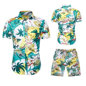 Moda impresa verano Casual hombres playa manga corta flor camisa hawaiana <span class=keywords><strong>Conjunto</strong></span> personalizado - Product Image 3
