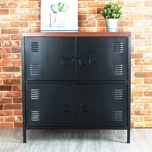 Industrial Style Metal Cupboard 4 Door Sideboard Storage Cabinet Shabby Vintage