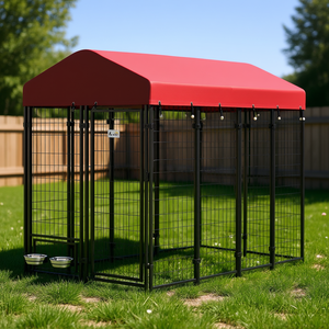Enclos extérieur pour chien rouge 8' x 4' x 6' avec structure en fil d'acier, couverture imperméable, parc de jeu accessible pour grands chiens, utilisation toutes saisons - Product Image 2