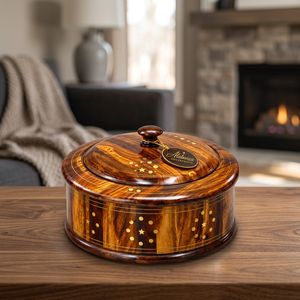 Boîte à roti ronde en bois artisanale, écologique, étanche, avec couvercle en bois, design moderne, pour mariage, cuisine, stockage alimentaire, service, 30 cm - Product Image 3