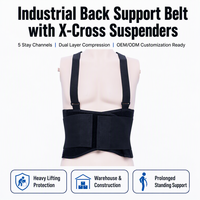 Ceinture de soutien lombaire industrielle noire avec bretelles croisées en X, 5 canaux de maintien et compression double couche