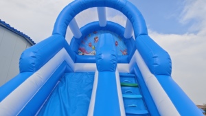 22 <span class=keywords><strong>ft</strong></span> đại dương màu xanh sóng hồ bơi bơm hơi trượt màu xanh đại dương sóng trượt nước cho trẻ em vui vẻ lâu đài Hồ bơi bơm hơi với Slide - Product Image 4