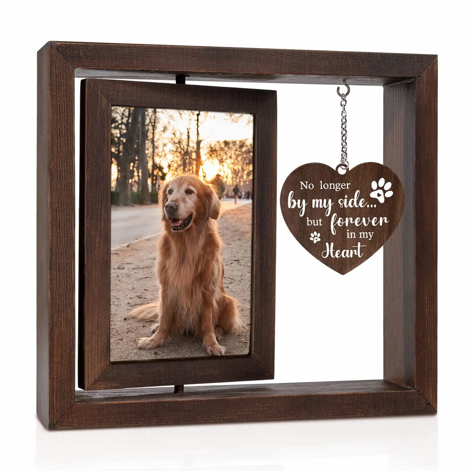 4x6 cadre photo rotatif en bois pour chiens chats cadeaux commémoratifs petit cadre Photo commémoratif Double face pour animaux de compagnie avec pendentif bricolage