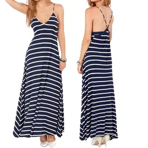 2022 Bán Buôn Phụ Nữ Mùa Hè Giản Dị Thanh Lịch LADIES STRAPPY Chuỗi Sọc Bộ Lạc In RACER Lại Bông Maxi DRESS