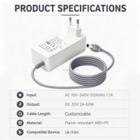 Adaptateur secteur AC/DC 60W 30V 2A Chargeur mural universel compatible Starlink Mini Entrée 100-240V avec câble de 4,9 pieds