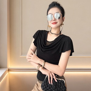 Crewneck Strap Color Matching All-match Short-sleeve T-shirt Women's 2026 Summer New Simple Fashion Slim-fit Top - Product Image 3