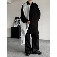 Chemise décontractée pour homme à manches longues, coupe ample, style streetwear, imprimé encre asymétrique irrégulier, chemise tendance pour homme