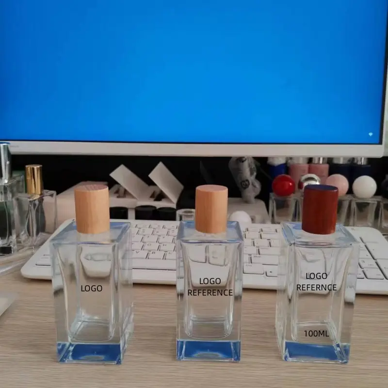 Garrafa de perfume de vidro espesso, pronto, estoque 30ml, 50ml, 100ml, tampa de três cores