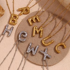 Joyería de Moda, Collares con Letras Iniciales del Alfabeto en Forma de Globo, Chapados en Oro de 18K, Collar con Colgante de Letra de Acero Inoxidable para Mujer - Product Image 2