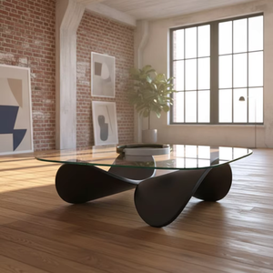 Table basse moderne minimaliste en fibre de verre avec plateau en verre pour salon de club de <span class=keywords><strong>surf</strong></span> de prestige et patio de villa de luxe en bord de mer - Product Image 1