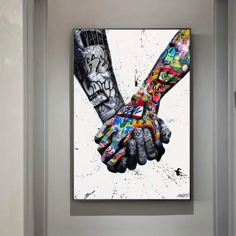Home Decor Abstract HD-Drucke Leinwand Pop Art Poster Liebhaber halten Hände Graffiti Wand kunst