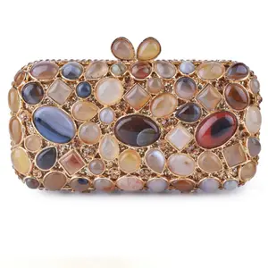 Chaliwini New Fashion Wedding Party Stone Metal Diamond Evening Bags Blue Crystal Clutches Ladies Prom Handbags Rhinestone Purse