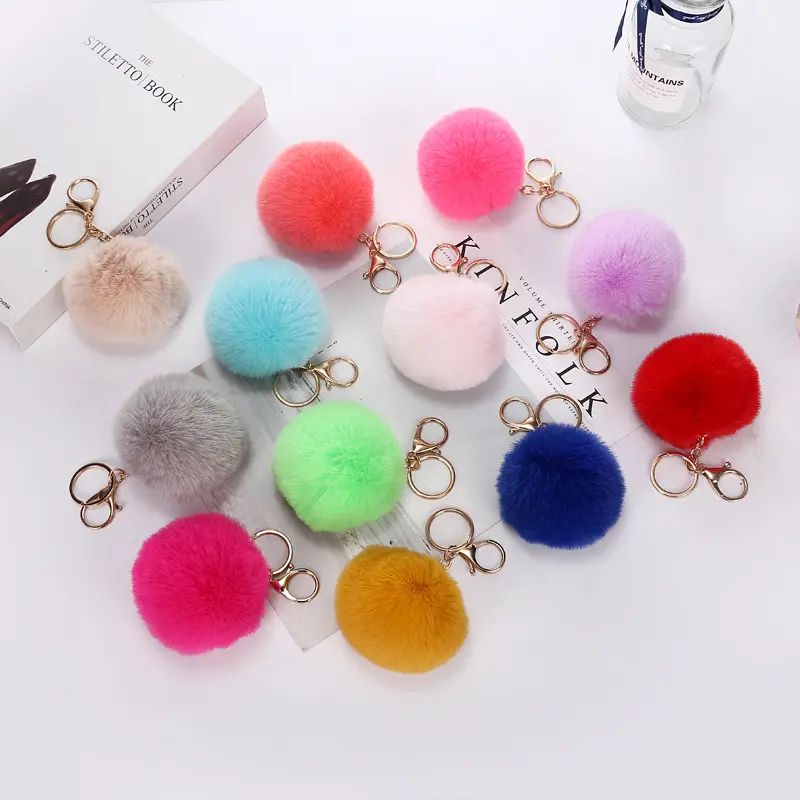 Pom Pom Key Chain Phụ Kiện Cho Phụ Nữ Faux Fur Bóng Charm Nhân Tạo Ngọc Trai Với Vòng Chìa Khóa Faux Fur Ball Key Ring