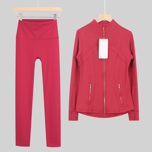 Women's DF Jacket 2 Piece Set Breathable Wrinkle-Resistant <strong>Workout</strong> Clothes Yoga Outfit Low Waist Leggings Metal Zipper Full - Product Image 3