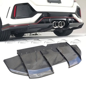 New Black for for 10th Gen FK8 Type R Add VRS Style Carbon Rear Bumper Lip Fins Spoiler <b>Splitter</b> Diffuser - Product Image 2