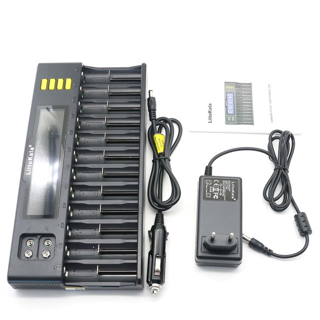 Hot Sale Lii-S12 12-Slot LCD Battery Charger for Li-ion LiFePO4 Ni-MH Ni-Cd 9V 21700 20700 26650 18650 16340 18350 RCR123 18700