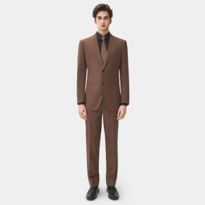 Traje de Dos Piezas para <span class=keywords><strong>Hombre</strong></span>, Estilo Italiano, Color Marrón, Cierre de un Botón, Solapa, Elástico y Cómodo para el Trabajo - Product Image 1