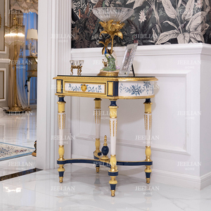 Estilo francés de madera maciza tallada a mano elegante serie Villa importada sala de estar sofá mesa de esquina muebles para el hogar pintados con lámina de oro - Product Image 4