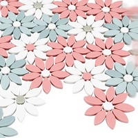Parquet mural intérieur moderne, mosaïque de carreaux en marbre poli blanc, rose, vert, motif marguerite, épaisseur 10 mm, forme irrégulière pour villa