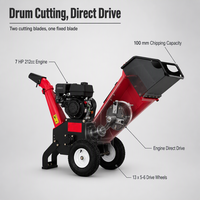 Broyeur de bois 100 mm, déchiqueteuse à essence 7 CV, broyeur de branches à tambour, machine de découpe pour jardin et arbres, idéal pour l'élagage des vergers