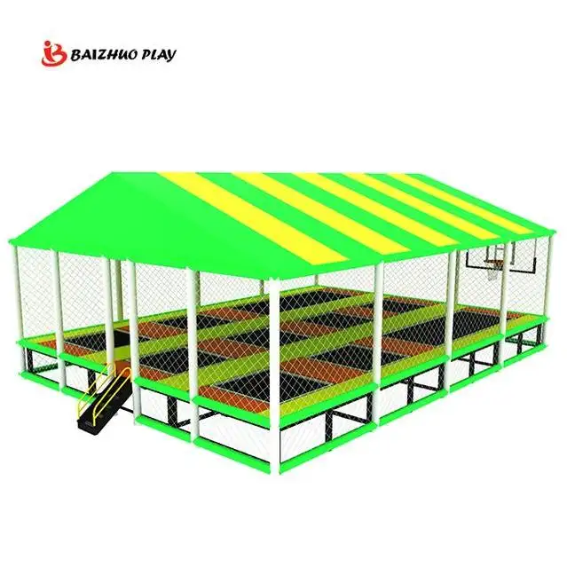 Trampoline Fitness saut cascadeur trampolin scooter haute qualité dans la zone du sol avec toit nouvelle mode Rectangle Trampoline