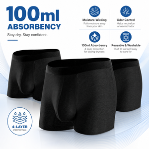 Calzoncillos bóxer <span class=keywords><strong>para</strong></span> hombre sin abertura frontal, de 4 capas, 200 ml, a prueba de fugas, control de olores, absorción de humedad, ropa interior lavable <span class=keywords><strong>para</strong></span> incontinencia - Product Image 2