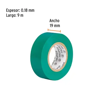 Cinta aislante BOX 8 de 9 m x 19 mm, verde, TRUPER - Product Image 2
