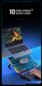 Support de refroidissement <span class=keywords><strong>pour</strong></span> ordinateur <span class=keywords><strong>portable</strong></span> réglable à 7 angles de vue, 10 ventilateurs de refroidissement, éclairage RGB, équipement <span class=keywords><strong>pour</strong></span> joueurs, <span class=keywords><strong>refroidisseur</strong></span> d'ordinateur <span class=keywords><strong>portable</strong></span> - Product Image 5