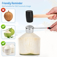 Kit d'ouverture de jeunes noix de coco mûres en acier inoxydable de qualité alimentaire, comprenant un couteau à décortiquer, un marteau en caoutchouc et une poignée en bois