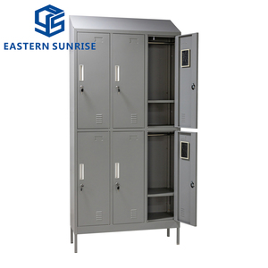 Armoire en acier à <span class=keywords><strong>porte</strong></span> <span class=keywords><strong>coulissante</strong></span> robuste, casier à 6 compartiments avec dessus incliné, miroirs et cintres - Product Image 3
