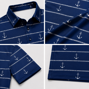 Camiseta Polo de Golf con Estampado de Ancla Náutica para Hombre, con Logotipo Personalizado, Manga Corta, Tejido de Punto Estampado, Fabricante OEM ODM de Marca Privada - Product Image 4