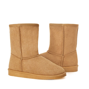 Camel Suede Look Mid Calf Winter <b>Boots</b> Slip On Stitched Classic Warm Shoes - Product Image 4