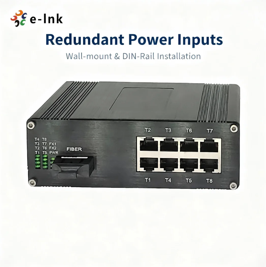 8-Port 10/100/1000Base-T Industrial Switch with Wide Temperature Range -40&deg;C to 80&deg;C Redundant Power