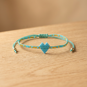 Sstringz Handmade Turquoise Blue Miyuki Delica <b>Bead</b> <b>Bracelet</b> with Gold Accents Adjustable with center Heart Pattern Friendship - Product Image 1