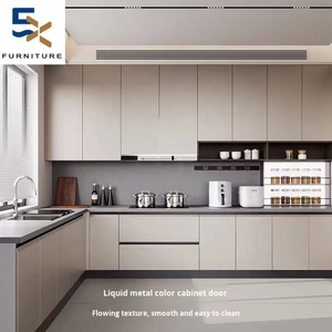 Erxi Design libre Ameublement de maison Armoires de cuisine en forme de L de luxe italiennes légères personnalisées Installation sur <span class=keywords><strong>site</strong></span> Comptoir en <span class=keywords><strong>bois</strong></span> - Product Image 3