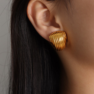 Geometric Cuff Earrings Gold Plated <b>Titanium</b> Steel Irregular Vertical Stripe Design Fashion Statement Jewelry - Product Image 4