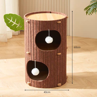 Grand arbre à chat cylindrique écologique en sisal, tour à 3 niveaux avec griffoir et jouet suspendu en carton