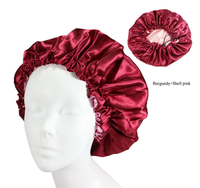 Bonnet en satin doux double couche avec cordon de serrage pour femmes, couvre-chef réversible pour dormir, soins des cheveux, cyclisme