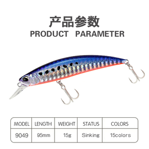 HUIPING 95mm 15g Minnow <span class=keywords><strong>Esca</strong></span> Artificiale 95S <span class=keywords><strong>Esca</strong></span> Rigida <span class=keywords><strong>per</strong></span> la Pesca al Black Bass Wobbler Affondante M095 - Product Image 5
