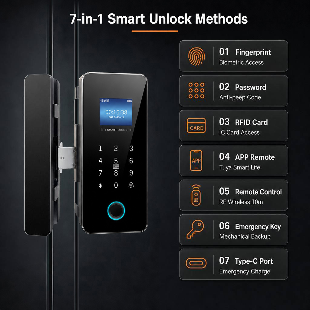 Glass Door Fingerprint Lock Built-in Doorbell Security Wireless Office Password Smart Lock · image 3