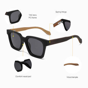 Gafas de Sol Polarizadas Conchen con Marco Cuadrado de Madera, Negras, UV400, Unisex, para Protección Solar, Viajes y Conducción - Product Image 3