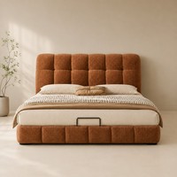 Cadre de lit Queen King en tissu chenille marron pour un mobilier de chambre doux et confortable