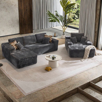 Canapé convertible en velours côtelé en forme de L, 3 places, sans structure, et fauteuil de lecture, ensemble de canapé sectionnel moderne pour salon