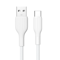 Kabel USB2.0 A ke Tipe C Pengisian Cepat 3A 480Mbps Sinkronisasi Data TPE Kilap Tinggi 1M Putih Kabel Charger Android OEM Grosir
