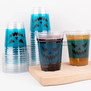 Joyeux Halloween jours PET PLA gobelets en plastique transparents jetables 12oz 16oz 24oz avec logo tête de diable